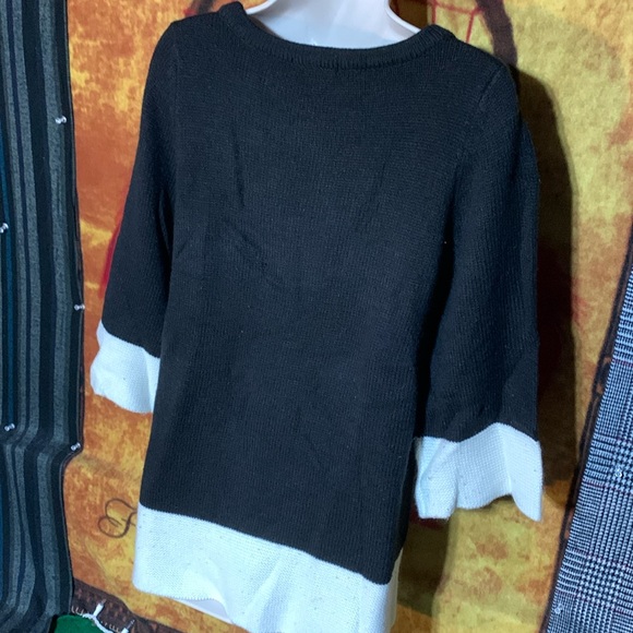H&M-women’s black w/white trim acrylic blend 3/4 sleeve crewneck sweater - Picture 6 of 9